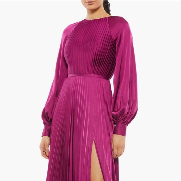 Mac Duggal Dresses & Skirts - Mac Duggal IEENA Pleated Long Sleeve Satin Gown, Purple, NWT, Size 8